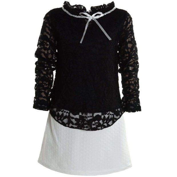 Mädchen Fest Kleid mit Schleife Schwarz Weiß 104
