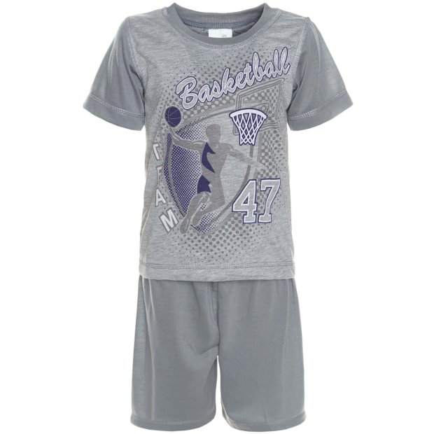 Jungen Schlafanzug Pyjama Grau 116