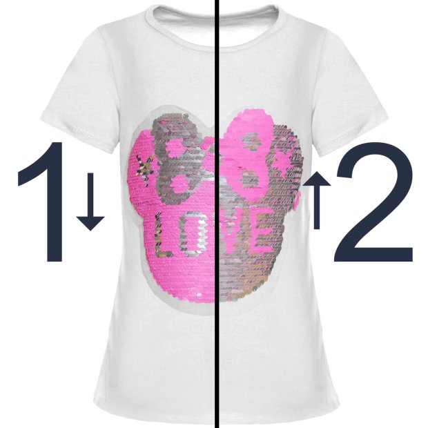 Mädchen Wende Pailletten T-Shirt mit tollem Motiv Weiß 140