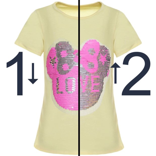 Mädchen Wende Pailletten T-Shirt mit tollem Motiv Gelb 164