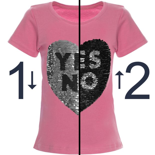 Mädchen Wende Pailletten T-Shirt in tollen Sommerfarben Rosa 152