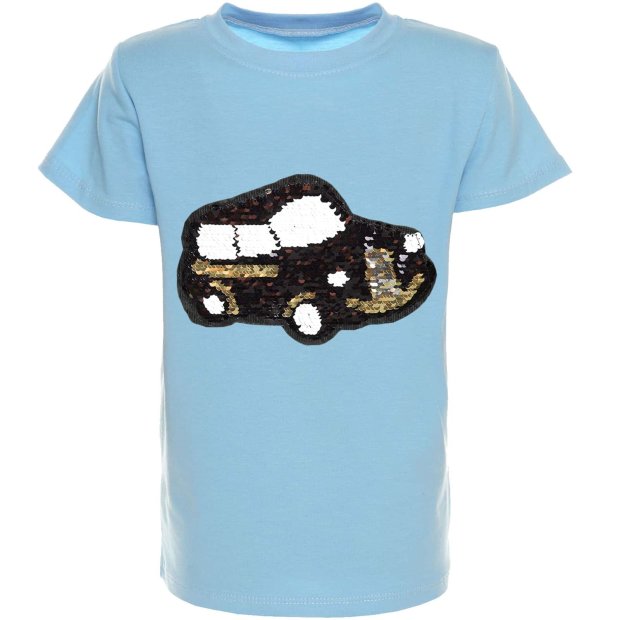 Jungen Wende Pailletten T-Shirt mit tollem Automotiv Blau 158