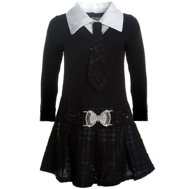 Mädchen Kleid abnehmbarer Krawatte und Rockteil mit Pailletten  Schwarz 92