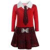 Mädchen Kleid abnehmbarer Krawatte und Rockteil mit Pailletten  Orientrot 116