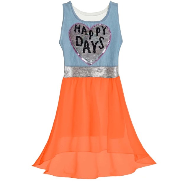 Mädchen Kleid mit schwingenden Rockteil und Wende Pailletten Orange 104