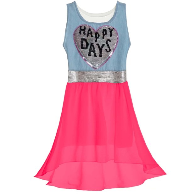Mädchen Kleid mit schwingenden Rockteil und Wende Pailletten Pink 104