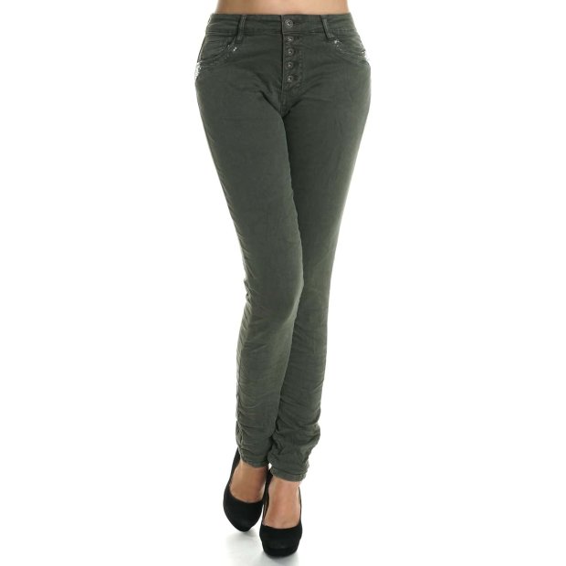 Damen Hose mit hohem stretch Anteil und Nieten am Bund Grün S