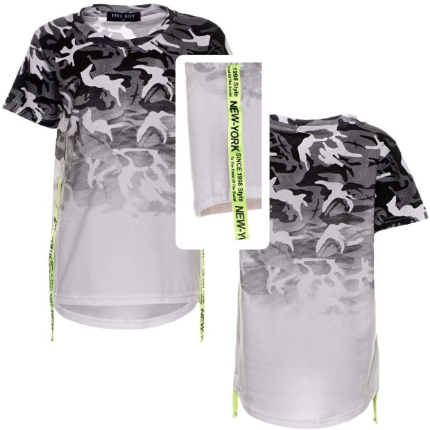 Jungen T-Shirt Camouflage mit tollen Muster Druck Weiß 128