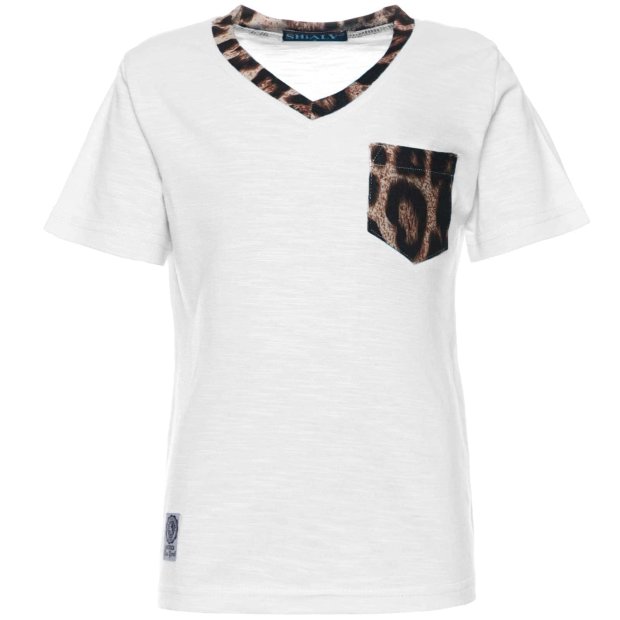 Jungen T-Shirt Kurzarm mit V-Ausschnitt Weiß 128