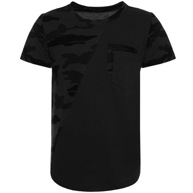 Jungen T-Shirt Kurzarm in Camouflage Optik Schwarz 128