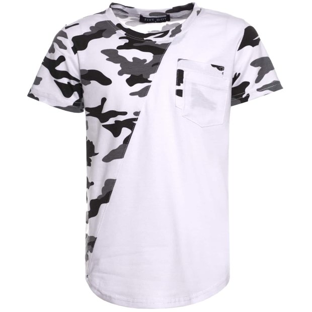 Jungen T-Shirt Kurzarm in Camouflage Optik Weiß 140