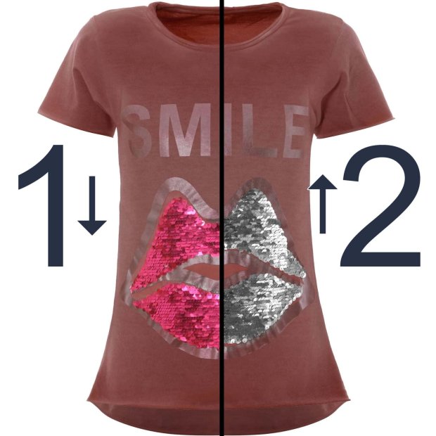 Mädchen T-Shirt mit tollem Wende Pailletten Motiv Dunkelrosa 104