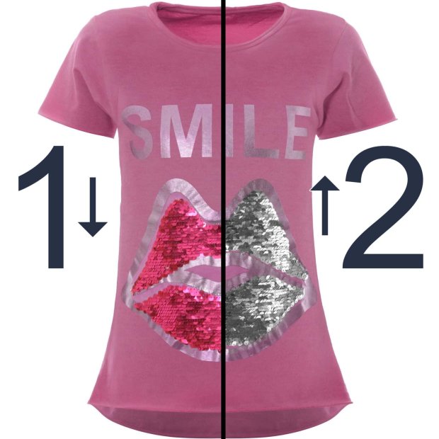 Mädchen T-Shirt mit tollem Wende Pailletten Motiv Rosa 128