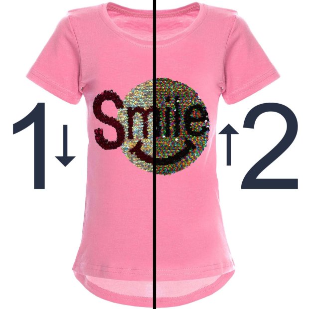Mädchen Wende Pailletten T-Shirt mit tollem Motiv Dunkelrosa 152