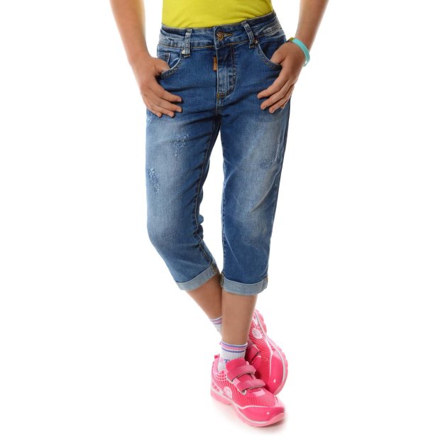 Mädchen destroyed Capri Jeans Hose mit verstellbaren Bund 104