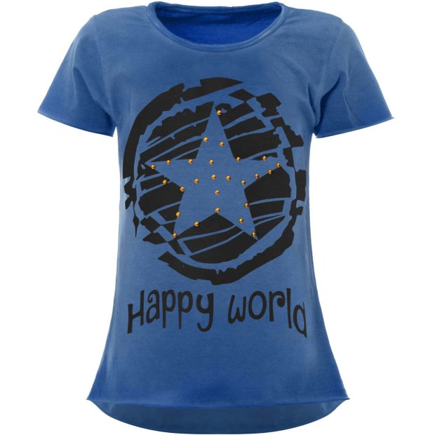 Mädchen T-Shirt mit Motiv Druck und Kunstperlen Blau 104