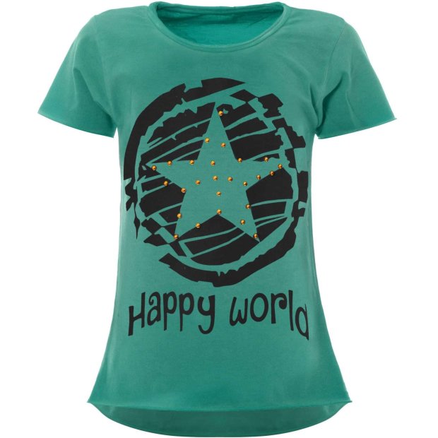 Mädchen T-Shirt mit Motiv Druck und Kunstperlen Grün 104