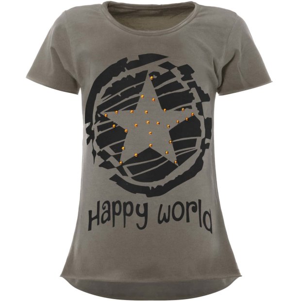Mädchen T-Shirt mit Motiv Druck und Kunstperlen Grau 104