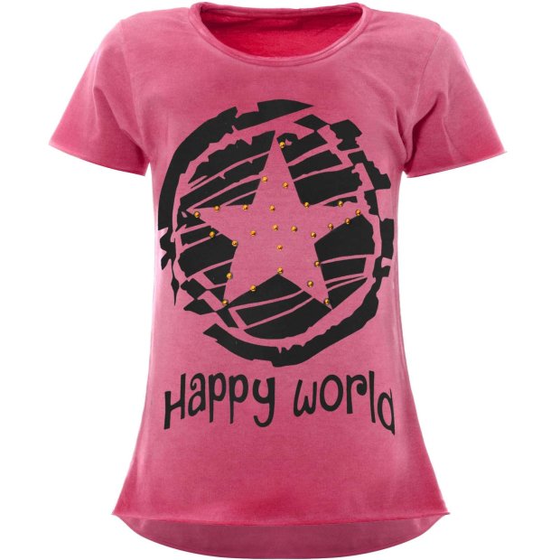 Mädchen T-Shirt mit Motiv Druck und Kunstperlen Rosa 116
