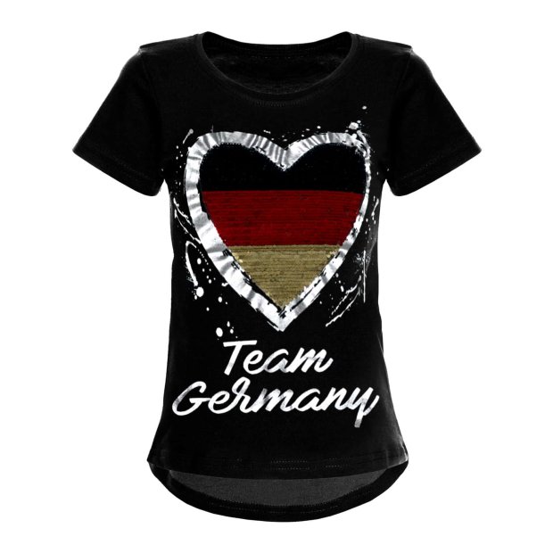 Mädchen Wende Pailletten Deutschland T Shirt mit Herz WM 2018 Schwarz 104