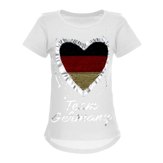 Mädchen Wende Pailletten Deutschland T Shirt mit Herz WM 2018 Weiß 104