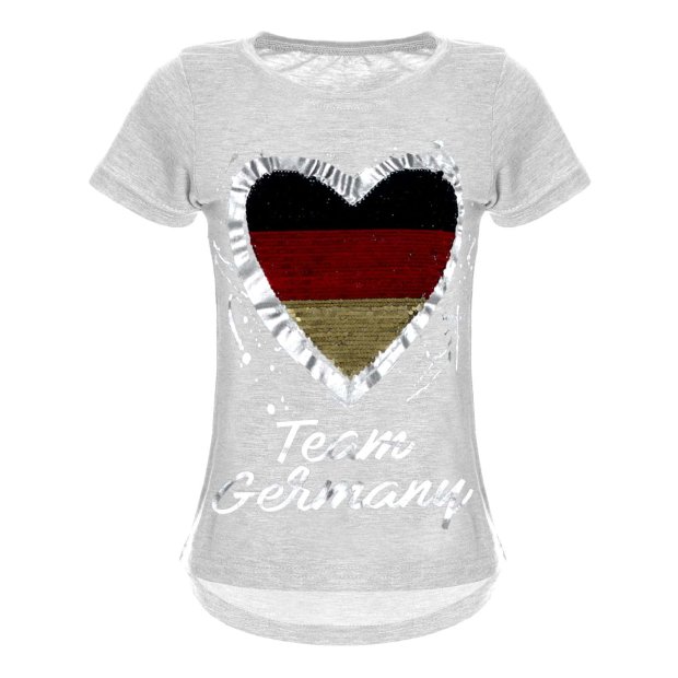 Mädchen Wende Pailletten Deutschland T Shirt mit Herz WM 2018 Grau 104