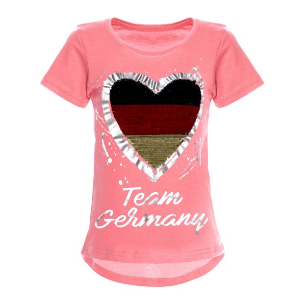 Mädchen Wende Pailletten Deutschland T Shirt mit Herz WM 2018 Dunkelrosa 116