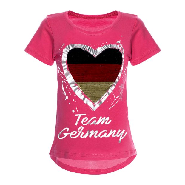 Mädchen Wende Pailletten Deutschland T Shirt mit Herz WM 2018 Pink 140