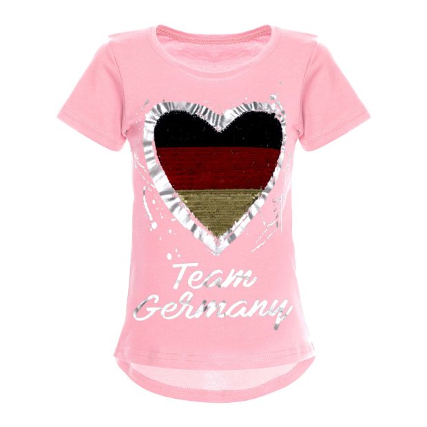 Mädchen Wende Pailletten Deutschland T Shirt mit Herz WM 2018 Rosa 152