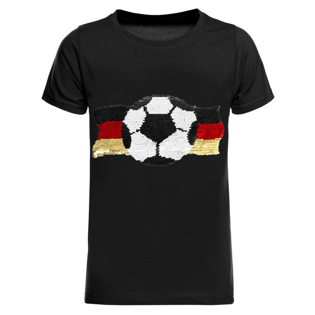 Jungen Wende Pailletten Deutschland Shirt mit Fussball WM 2018 Schwarz 104