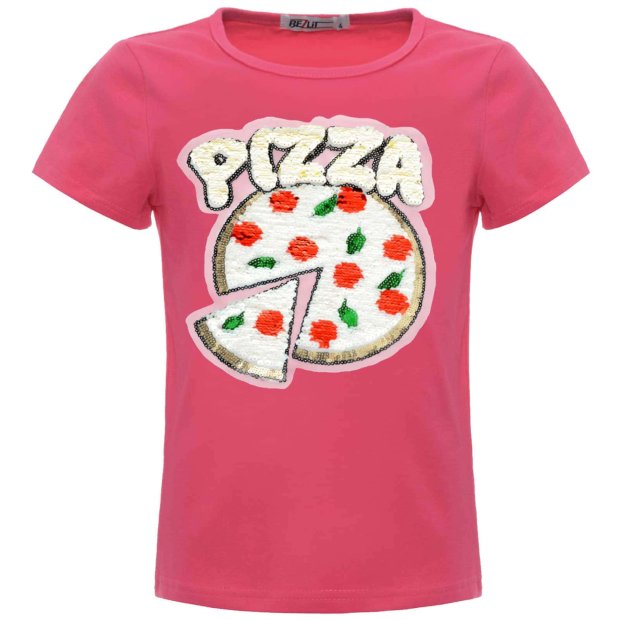 Mädchen Wende Pailletten T-Shirt mit einem PIZZA Motiv