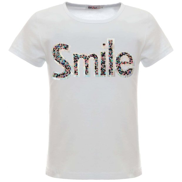 Mädchen Sommer Shirt mit Glitzersteinchen im Smile-Schriftzug