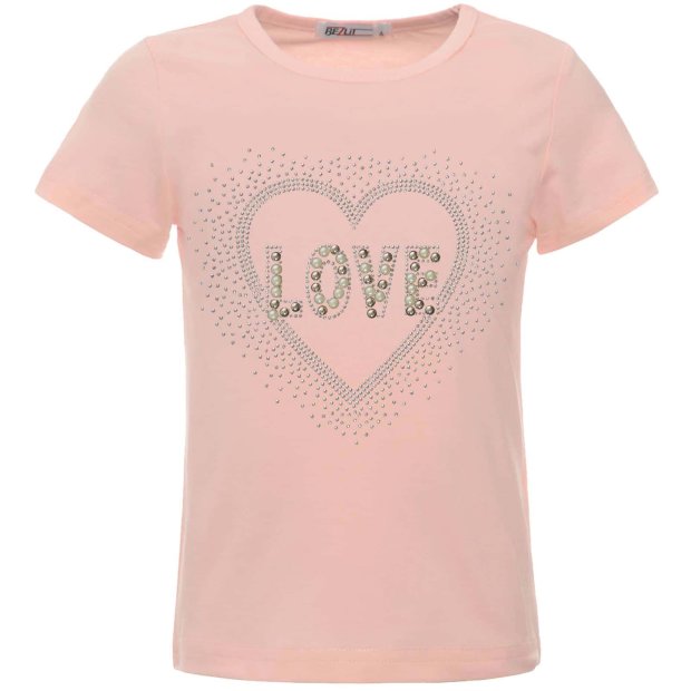 Mädchen Sommer T-Shirt mit Glitzersteinchen und Kunst-Perlen