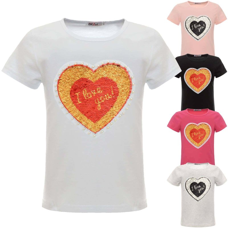 BEZLIT Mädchen T-Shirt mit Wende Pailletten Herz Motiv