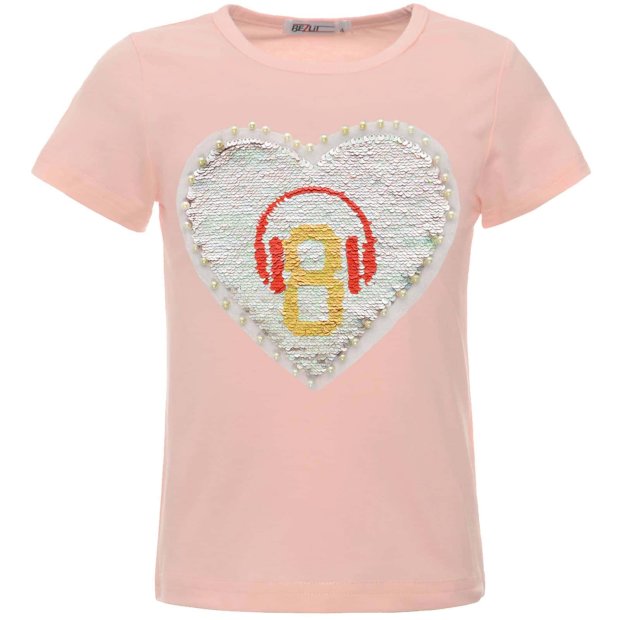 Mädchen Wende Pailletten T-Shirt mit Herz-Motiv und Kunstperlen