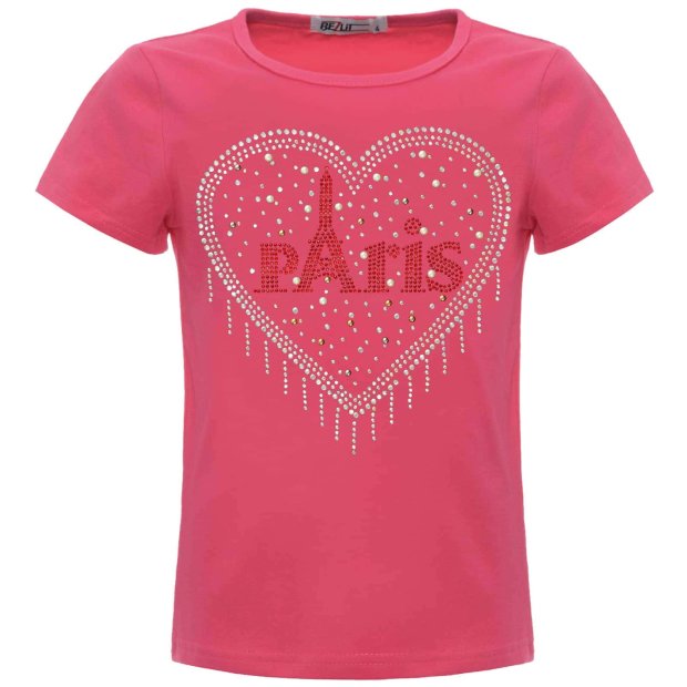 Mädchen Sommer Shirt mit Glitzersteinchen im Herz-Motive