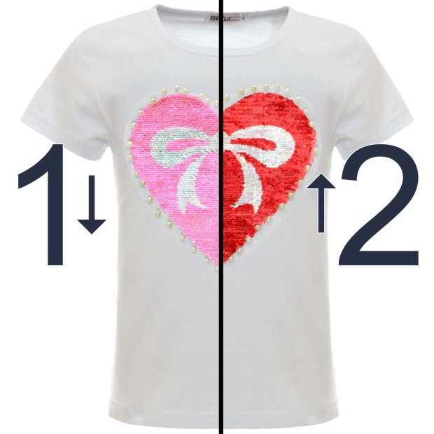 Mädchen Wende Pailletten T-Shirt mit einem Herz-Motiv Weiß 104