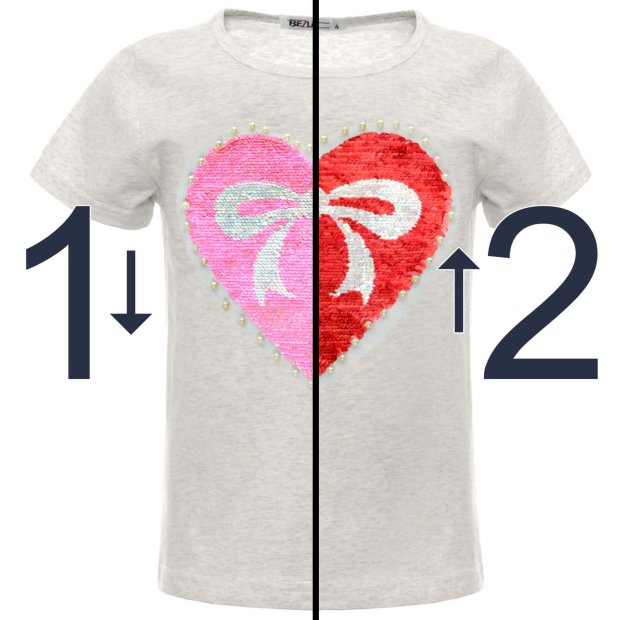 Mädchen Wende Pailletten T-Shirt mit einem Herz-Motiv Grau 104