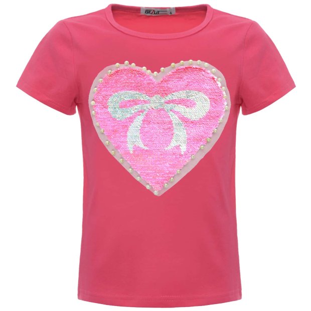 Mädchen Wende Pailletten T-Shirt mit einem Herz-Motiv Pink 104