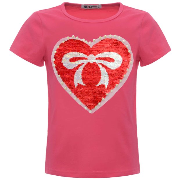 Mädchen Wende Pailletten T-Shirt mit einem Herz-Motiv Pink 98