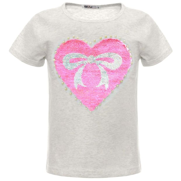 Mädchen Wende Pailletten T-Shirt mit einem Herz-Motiv Grau 146