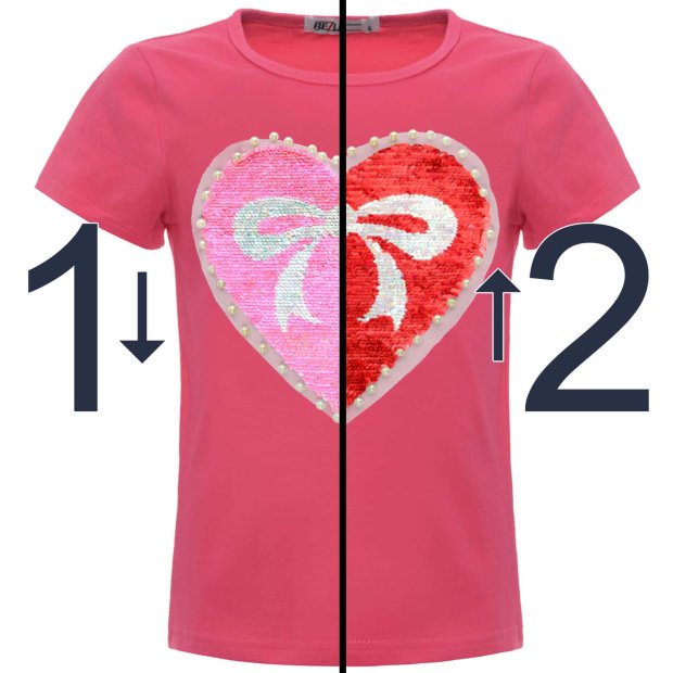 Mädchen Wende Pailletten T-Shirt mit einem Herz-Motiv Pink 164