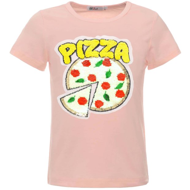 Mädchen Wende Pailletten T-Shirt mit einem PIZZA Motiv Rosa 128