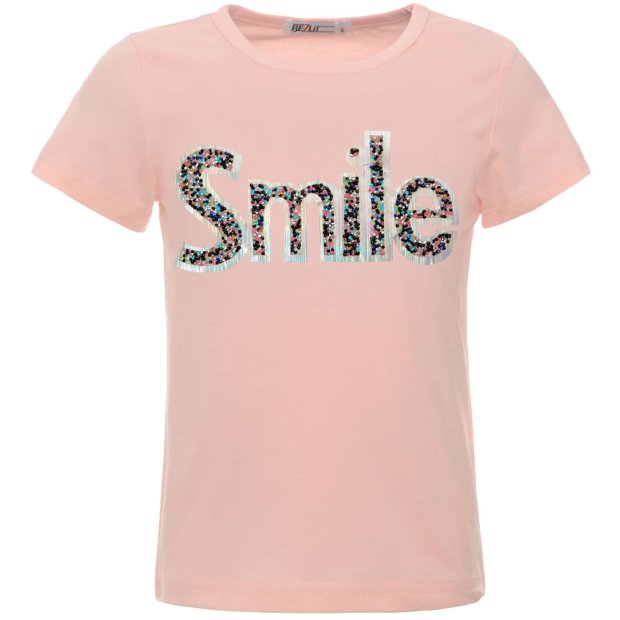 Mädchen Sommer Shirt mit Glitzersteinchen im Smile-Schriftzug Rosa 128