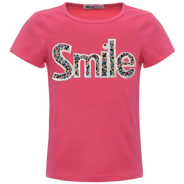 Mädchen Sommer Shirt mit Glitzersteinchen im Smile-Schriftzug Pink 140