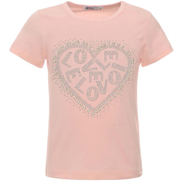 Mädchen Sommer Shirt mit Kunst-Perlen und Glitzersteinchen Rosa 104
