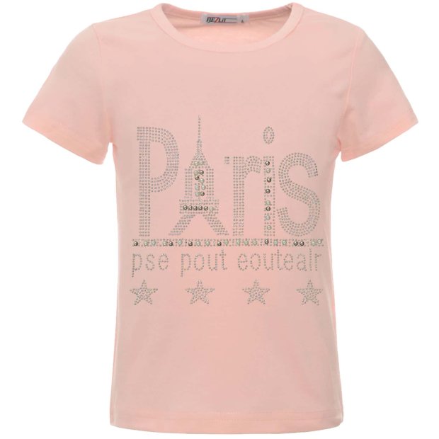 Mädchen Sommer T-Shirt mit Glitzer und Kunst-Perlen Rosa 140