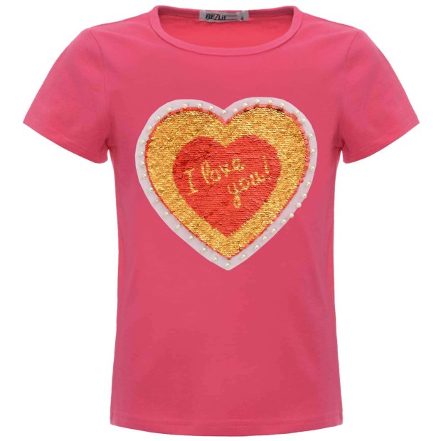 Mädchen T-Shirt Wende Pailletten Herz Motiv Pink 104
