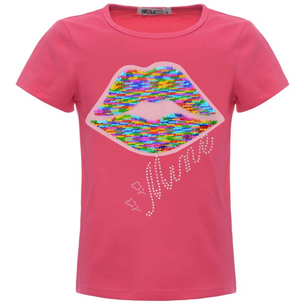 Mädchen Wende Pailletten T-Shirt mit einem Kmisso Motiv Pink 110
