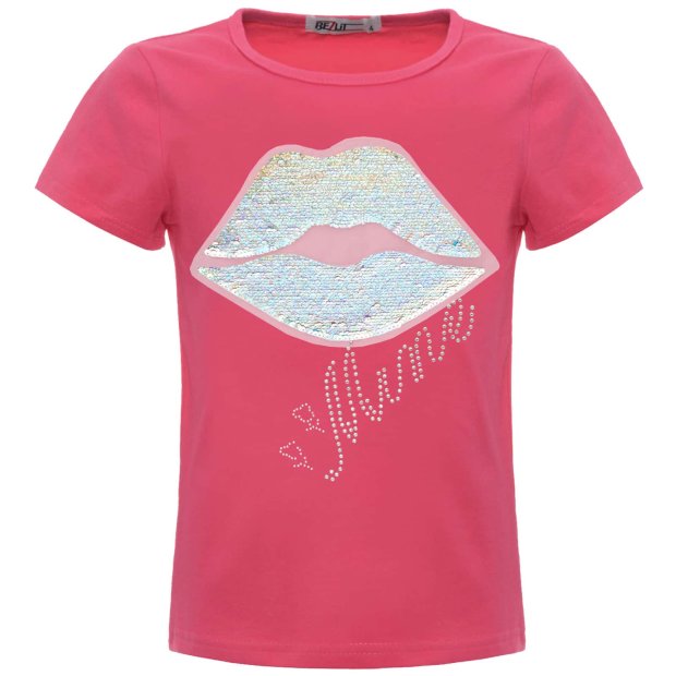 Mädchen Wende Pailletten T-Shirt mit einem Kmisso Motiv Pink 146